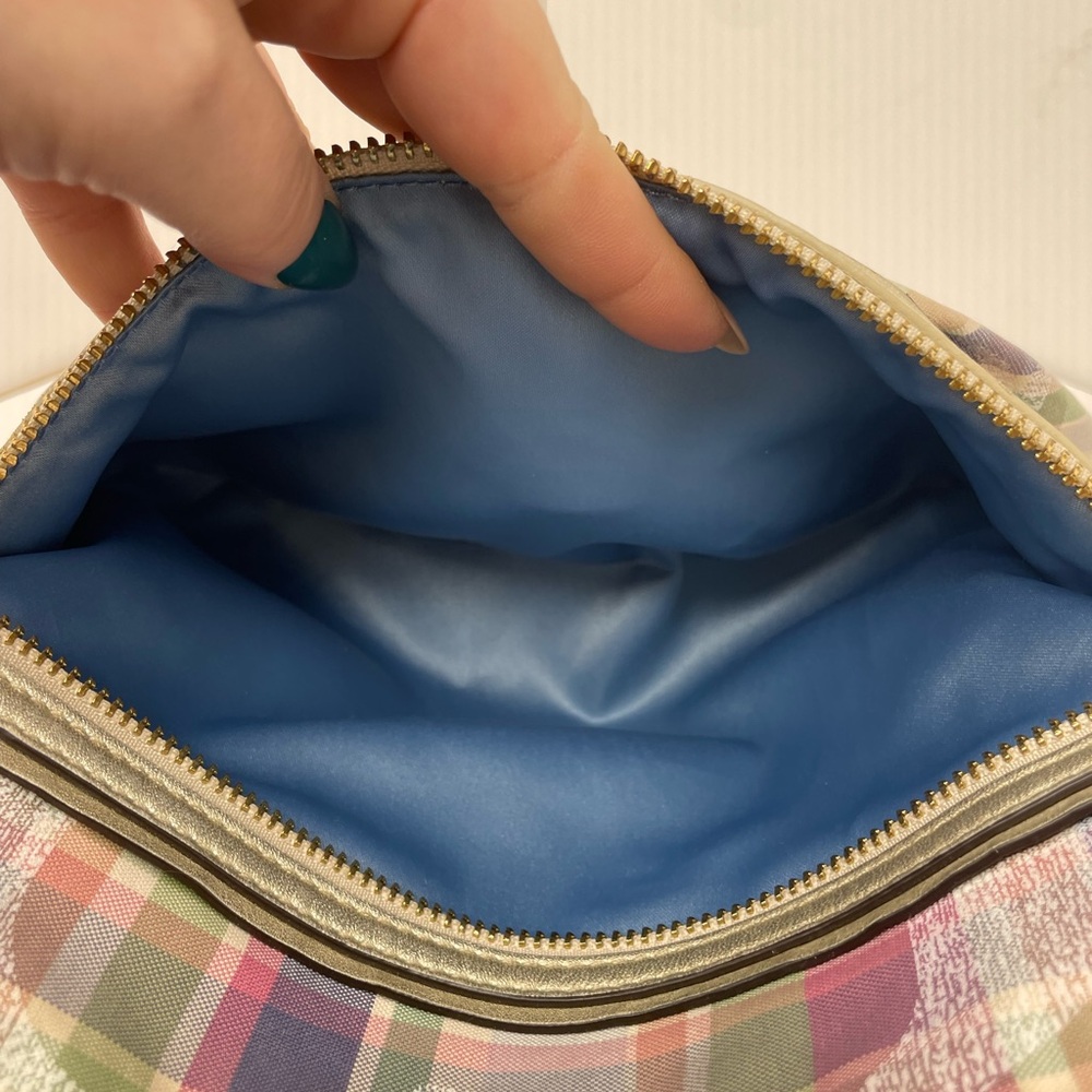 Coach 2012 EUC Poppy Plaid Glam Bag Hobo Gold Leather Trim Hangtag - Picture 11 of 14